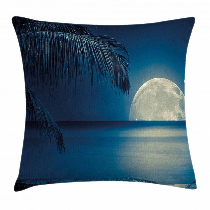 Blue Tropical Beach Image Pattern Printed Cushion Cover