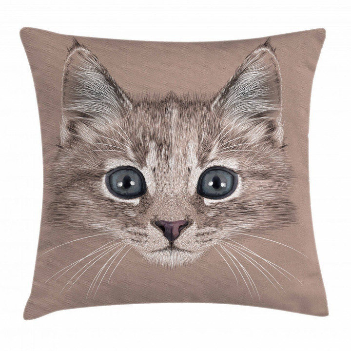 Domestic Cat Face Art Printed Cushion Cover