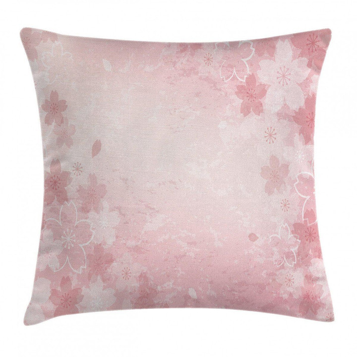 Pastel Pink Cherry Blossom Floral Art Printed Cushion Cover