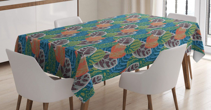 Grunge Houseplant Leaves Printed Tablecloth Home Decor