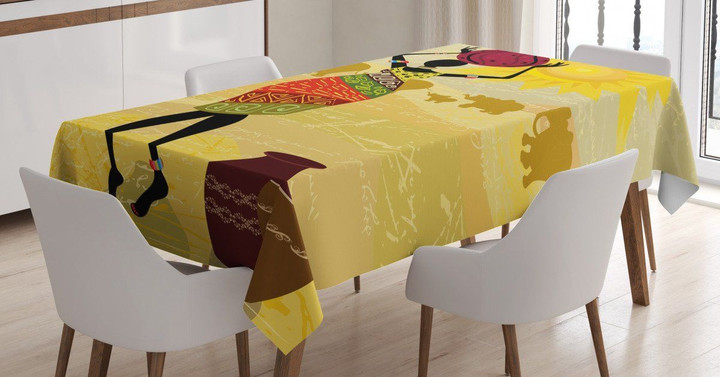 Elephants Sun Art Printed Tablecloth Home Decor