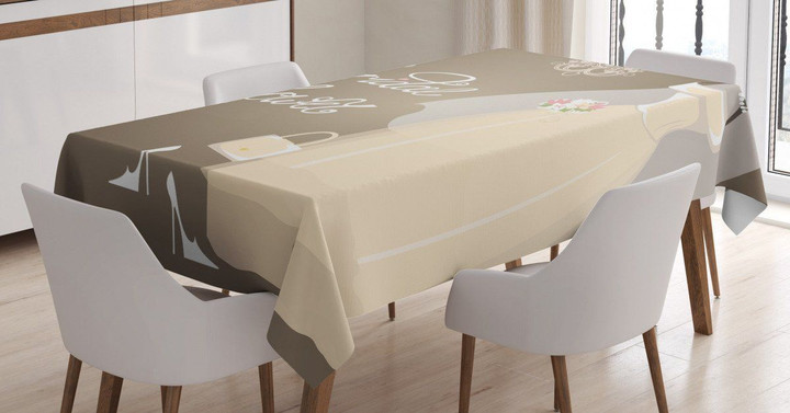 Love Bride Party Beige Printed Tablecloth Home Decor