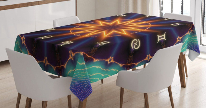 Sun Zodiac Wheel Art Printed Tablecloth Home Decor