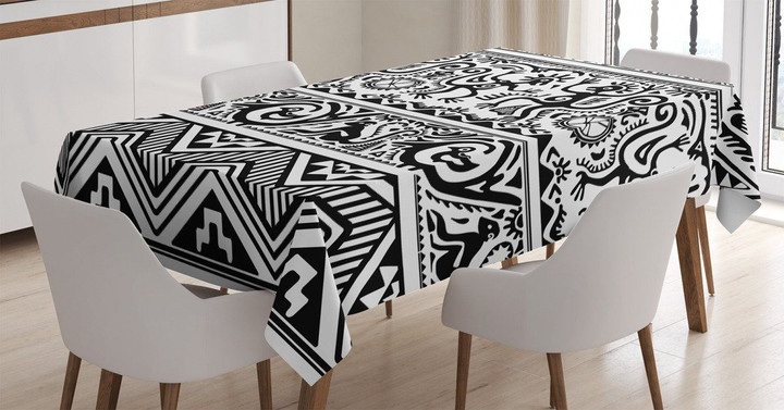 Cave Drawings Black And White Pattern Printed Tablecloth Home Decor