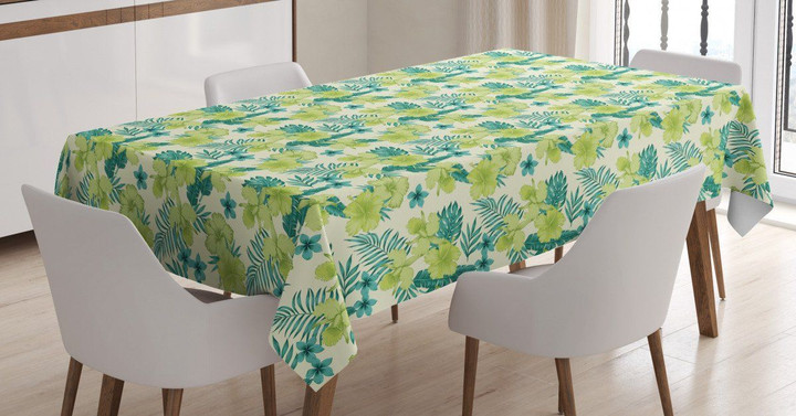 Hibiscus And Banana Leaves Printed Tablecloth Home Decor