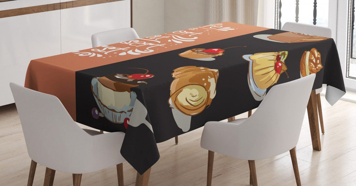 Art Doodle Of Tasty Desserts Printed Tablecloth Home Decor