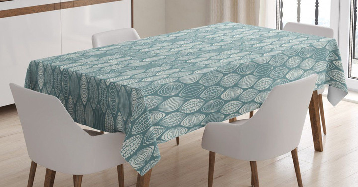 Oval Doodle Blue Pattern Printed Tablecloth Home Decor