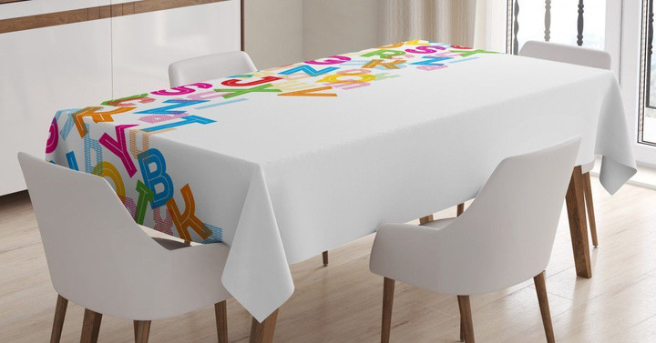 Alphabet Lettering White Background Pattern Printed Tablecloth Home Decor