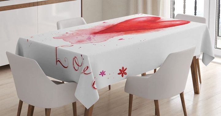 Watercolor Effect Heart In White Printed Tablecloth Home Decor