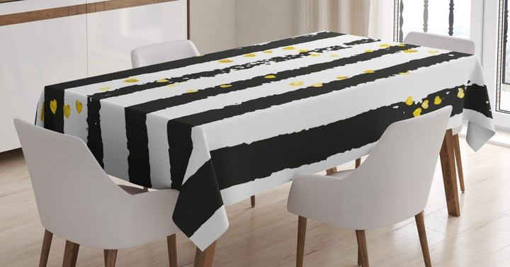 Hearts On Grunge Stripes Printed Tablecloth Home Decor