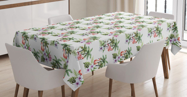 Flamingo Hibiscus Art Printed Tablecloth Home Decor