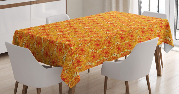 Tropic Hibiscus And Monstera Pattern Printed Tablecloth Home Decor