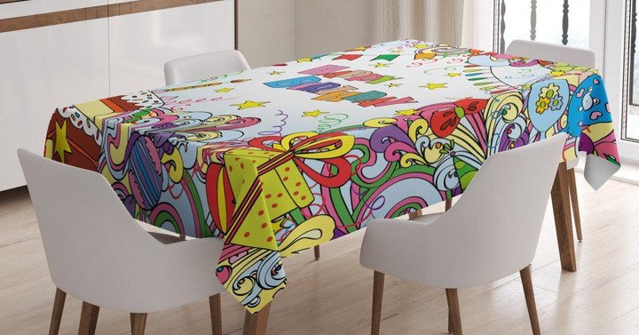 Colorful Cartoon Party Pattern Printed Tablecloth Home Decor