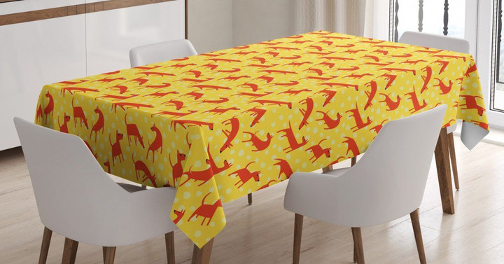 Animal Silhouettes On Yellow Pattern Printed Tablecloth Home Decor