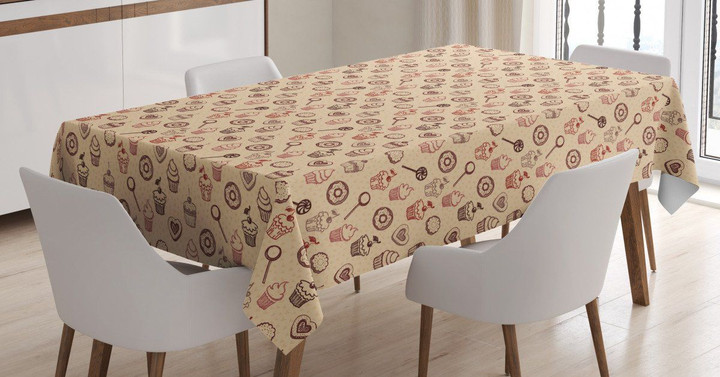 Pastry Donuts And Muffins Pattern Printed Tablecloth Home Decor