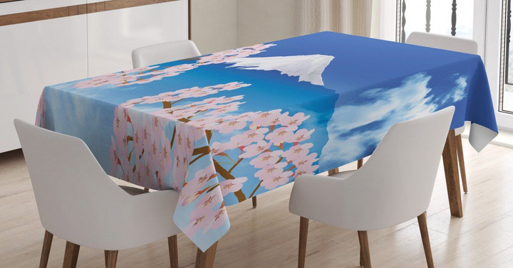 Mt. Hill And Sakura Photo Printed Tablecloth Home Decor