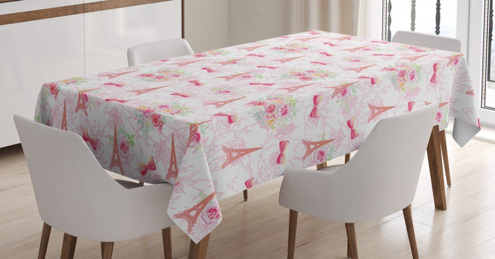 Pink Eiffel Tower French Bouquet Printed Tablecloth Home Decor