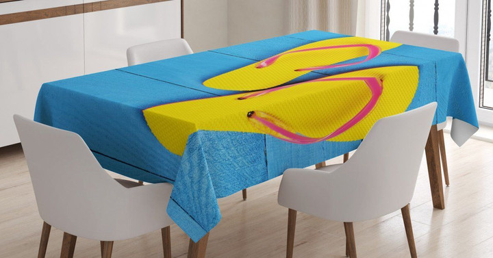 Yellow Flip Flops Pier Pattern Printed Tablecloth Home Decor