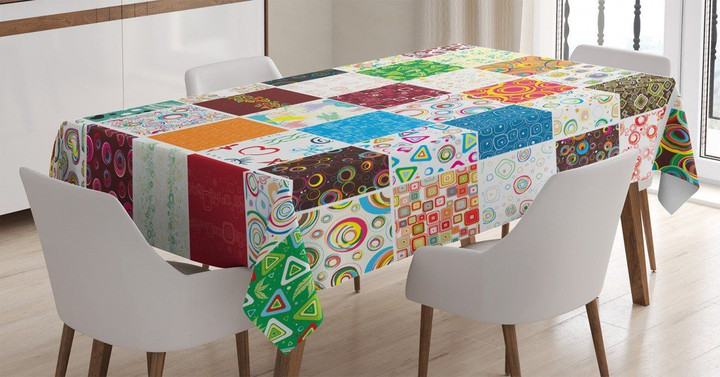 Patchwork Retro Style Collage Printed Tablecloth Home Decor