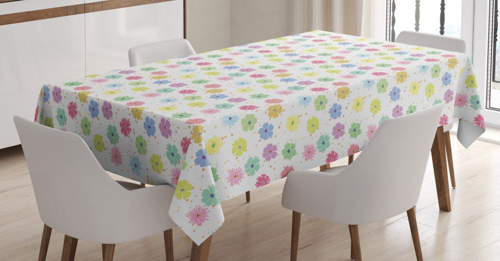 Colorful Paint Blots Flowers Printed Tablecloth Home Decor