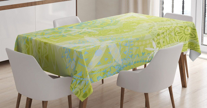 Dragonfly Over Mandala Printed Tablecloth Home Decor