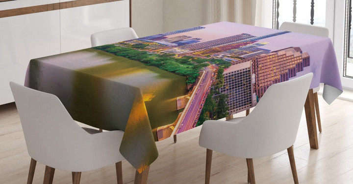 Urban Scene Image And River Printed Tablecloth Home Decor