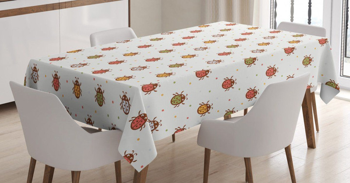 Pastel Colored Ladybugs Printed Tablecloth Home Decor