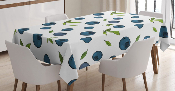 Blueberry Drawing Leaves Art Printed Tablecloth Home Decor