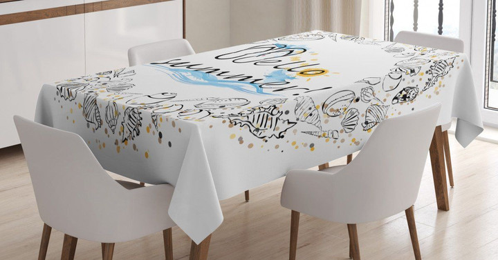Hello Summer Seashells Pattern Printed Tablecloth Home Decor