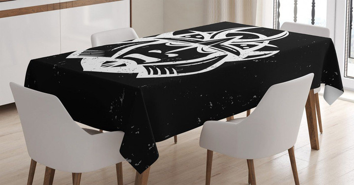 Samurai Martial Black And White Printed Tablecloth Home Decor