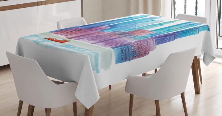 Skyline Boat In The River Printed Tablecloth Home Decor