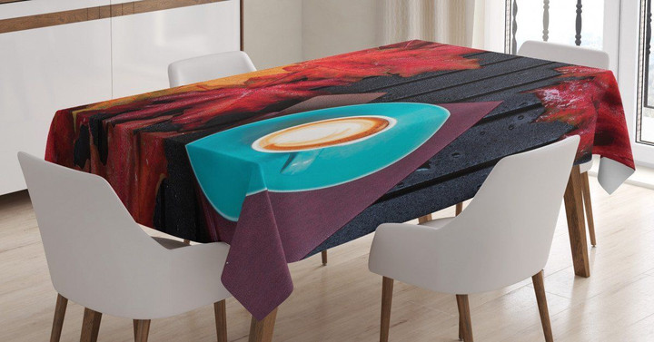 Coffee Fall Leaves Pattern Printed Tablecloth Home Decor