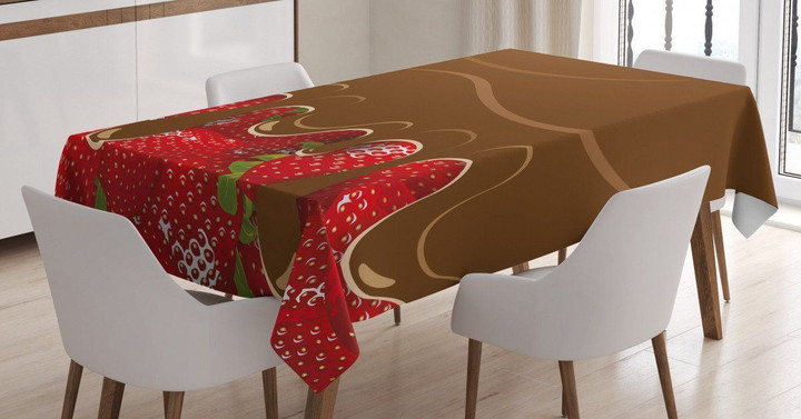 Strawberries Chocolate Brown Art Printed Tablecloth Home Decor