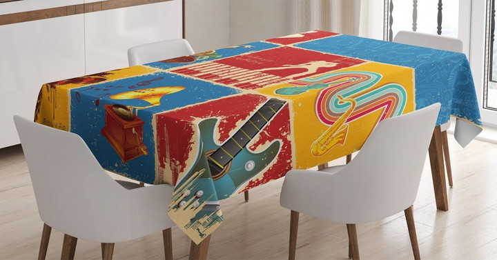Music Jazz Grunge Boho Printed Tablecloth Home Decor