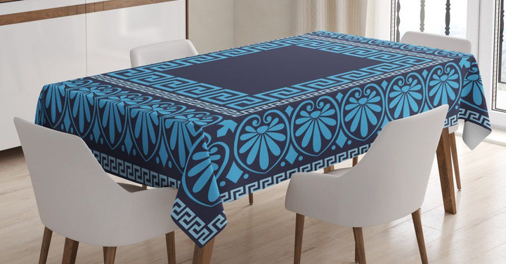 Intricate Floral Fret Pattern Printed Tablecloth Home Decor