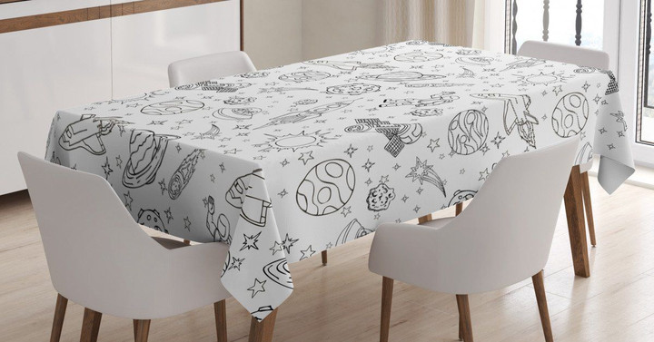 Doodle Solar System Space Printed Tablecloth Home Decor