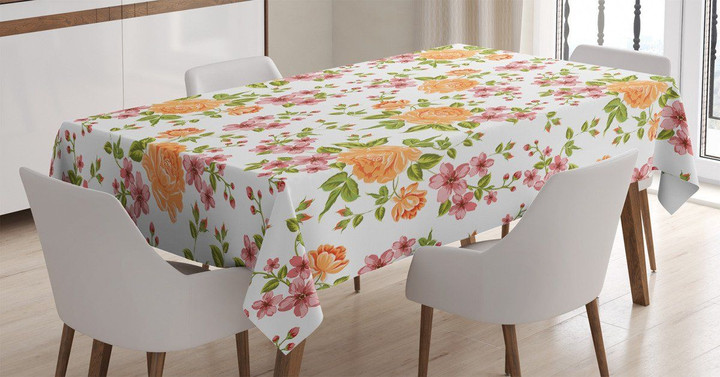 Peony Poppy Bridal Theme Pattern Printed Tablecloth Home Decor
