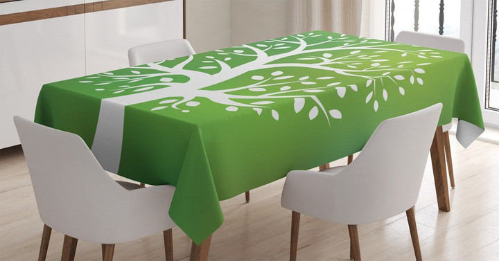 Lime Ecological Tree Art Printed Tablecloth Home Decor