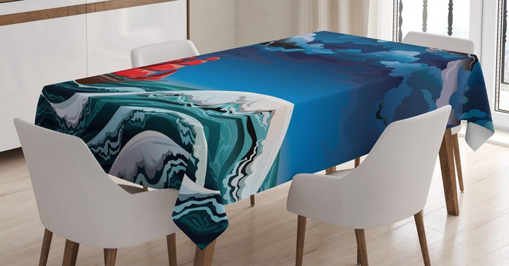 Cartoon Ship On Waves Printed Tablecloth Home Decor
