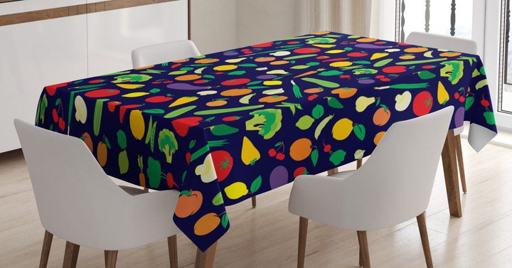 Vegetables And Fruits Cartoon Printed Tablecloth Home Decor
