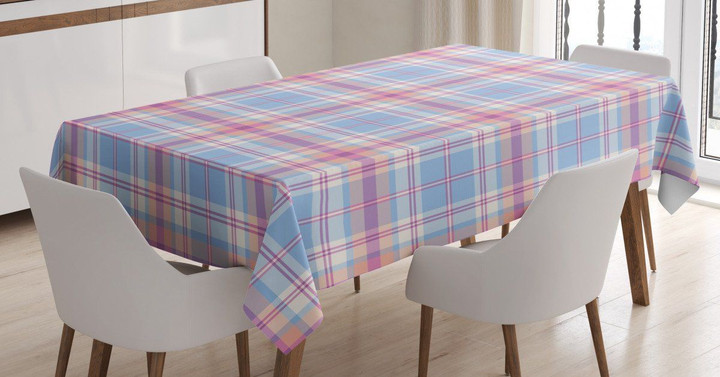 Vintage Plaid Blue And Red Pattern Printed Tablecloth Home Decor