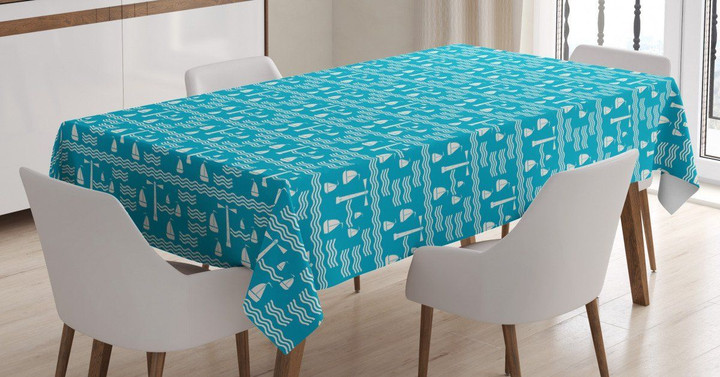Lighthouse Waves Sailboat Pattern Printed Tablecloth Home Decor