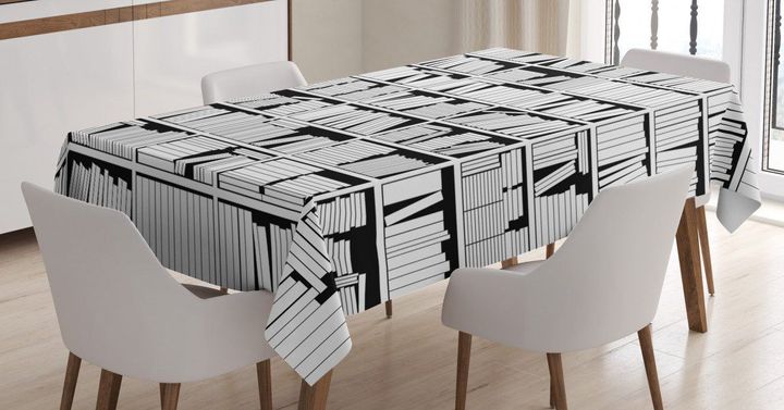Monochromatic Bookshelves Art Printed Tablecloth Home Decor