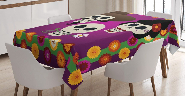 Folk Sugar Skulls Printed Tablecloth Home Decor