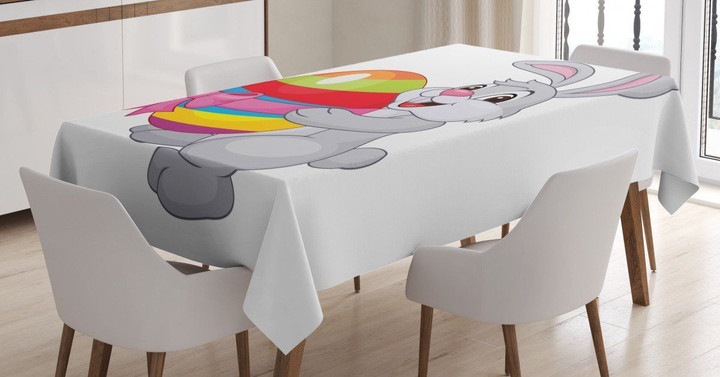 Cartoon Rabbit Happy Easter Pattern Printed Tablecloth Home Decor