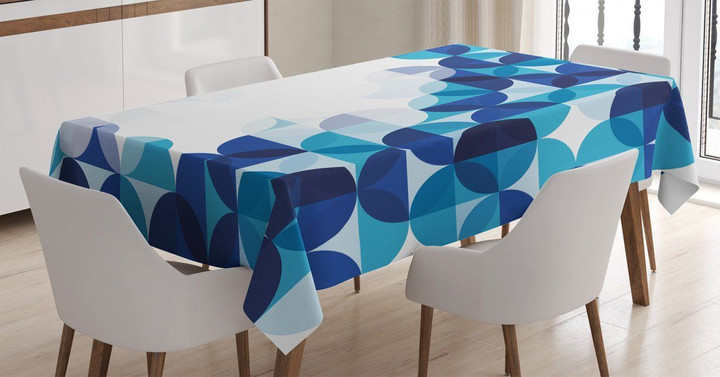 Modern White Circles Blue Pattern Printed Tablecloth Home Decor