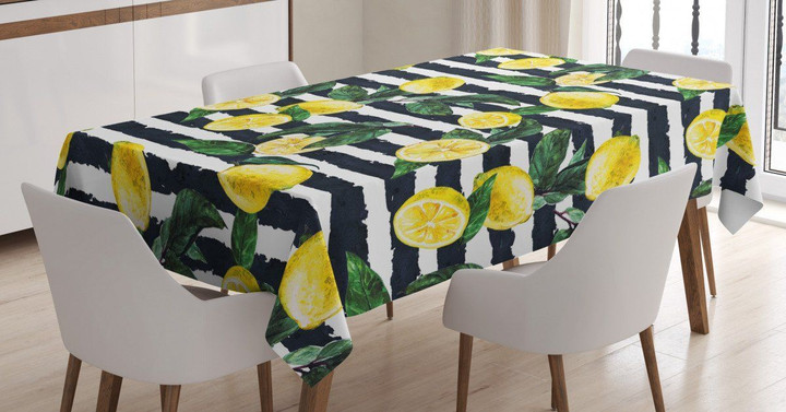 Fresh Lemons Striped Printed Tablecloth Home Decor