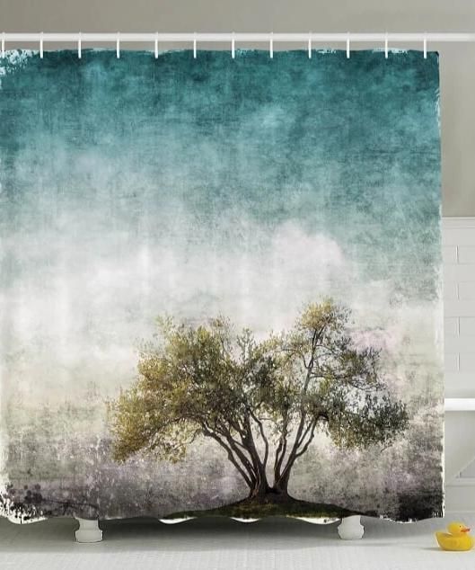 Solitary Tree Shower Curtain Grunge Painting 3d Printed