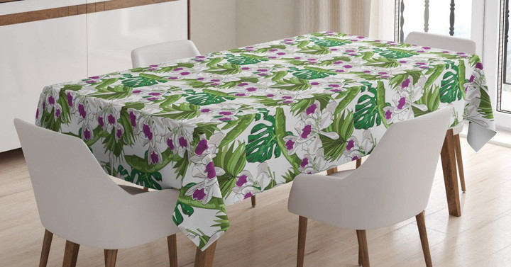 Wild Flowers Fan Palm Leaf Printed Tablecloth Home Decor