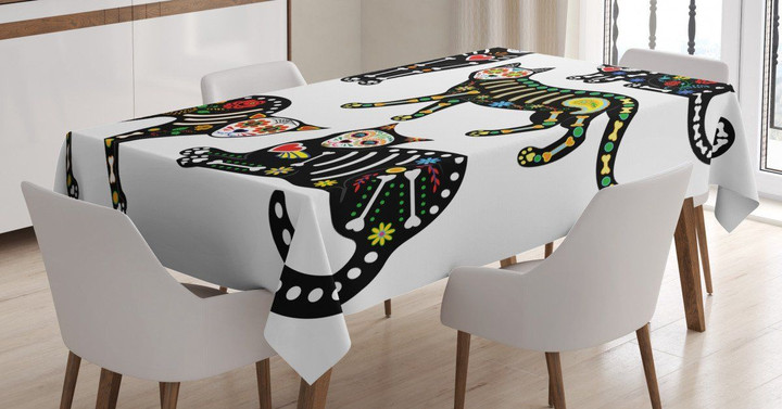 Ornate Black Cats Pattern Printed Tablecloth Home Decor